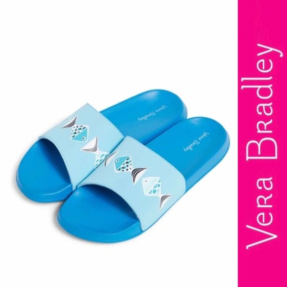 Vera Bradley | Blue Medium Go Fish Beach Slides Flip Flops | Size Medium - Picture 1 of 7